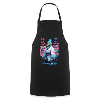Samurai Duck Aesthetic Vaporwave Style Japanese - Cooking Apron - black - Front - AI Model Male 185 dark (185cm)
