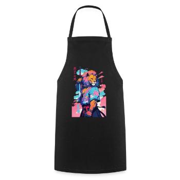 Samurai Löwe Aesthetic Vaporwave Stil - Kochschürze - Schwarz - Vorne - AI Model Male 185 dark (185cm)
