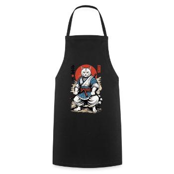 Chat Samouraï Vintage Ukiyo-E Design Japonais - Tablier de cuisine - noir - Devant - AI Model Male 185 dark (185cm)