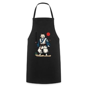 Samurai Cat Vintage Ukiyo-E Artwork Design - Cooking Apron - black - Front - AI Model Male 185 dark (185cm)
