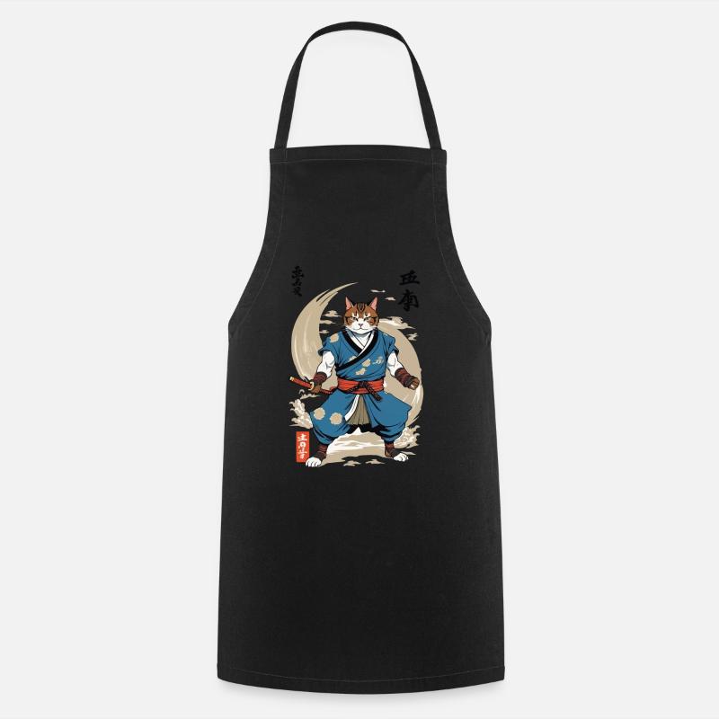Chat Samouraï Vintage Ukiyo-E Japonais - Tablier de cuisine - noir