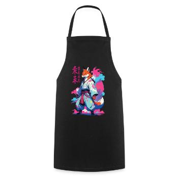 Kitsune Samurai Fuchs Aesthetic Vaporwave Stil - Kochschürze - Schwarz - Vorne - AI Model Male 185 dark (185cm)