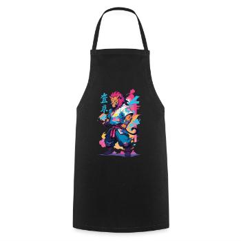 Samouraï Lion Esthétique Vaporwave Style Japon Design - Tablier de cuisine - noir - Devant - AI Model Male 185 dark (185cm)