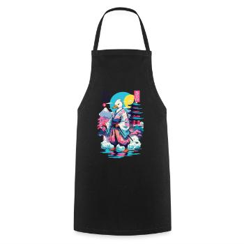 Samurai Duck Aesthetic Vaporwave Style Japanese - Cooking Apron - black - Front - AI Model Male 185 dark (185cm)