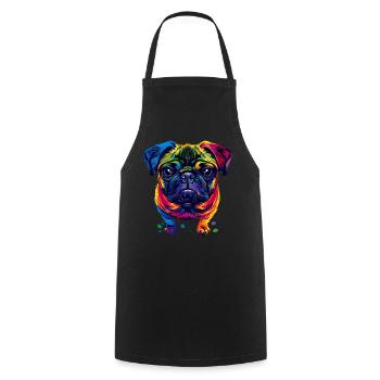 Mops Hund Bunte Farben Pop Art Regenbogen Carlino - Kochschürze - Schwarz - Vorne - AI Model Male 185 dark (185cm)
