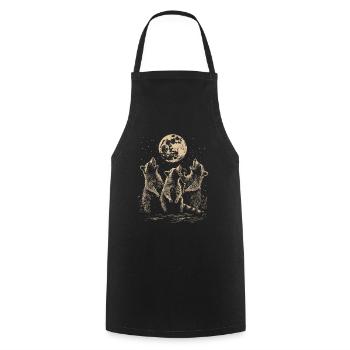 3 Raccoons Moon Howling Funny Animal Art - Cooking Apron - black - Front - AI Model Male 185 dark (185cm)