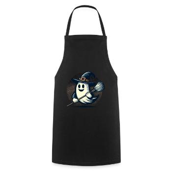 funny Halloween witch ghost with witch broom - Cooking Apron - black - Front - AI Model Male 185 dark (185cm)