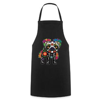 Mops Blumen Skelett Muertos Tag Des Toten - Kochschürze - Schwarz - Vorne - AI Model Male 185 dark (185cm)