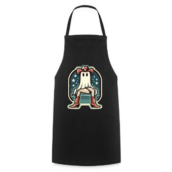 Funny Cow Girl Ghost Cowboy Boots Hat - Cooking Apron - black - Front - AI Model Male 185 dark (185cm)