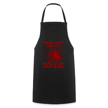 Mon patron et moi n’arrivions pas à nous mettre d’accord sur Halloween - Tablier de cuisine - noir - Devant - AI Model Male 185 dark (185cm)