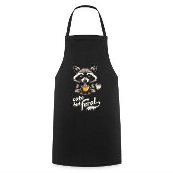 Cute but feral raccoon coffee cartoon design - Cooking Apron - black - Front - AI Model Male 185 dark (185cm)