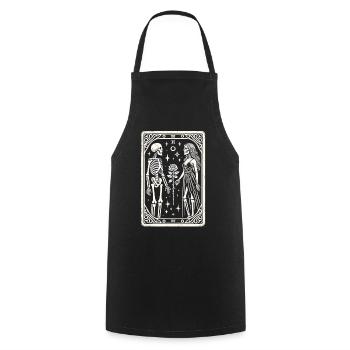 T-shirt de tarot d’Halloween : Couple de squelettes avec rose - Tablier de cuisine - noir - Devant - AI Model Male 185 dark (185cm)