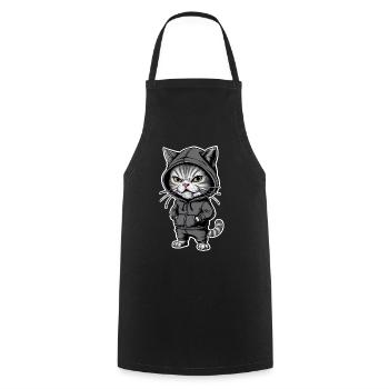 Genervte Verärgerte Katze im stylischen Hoodie - Kochschürze - Schwarz - Vorne - AI Model Male 185 dark (185cm)