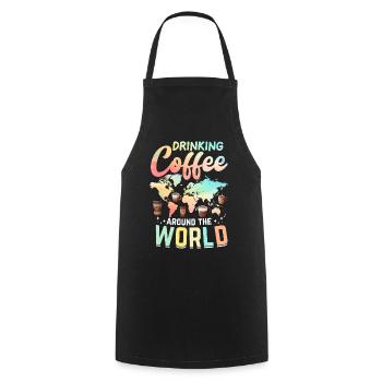Drinking Coffee Around The World - Cooking Apron - black - Front - AI Model Male 185 dark (185cm)
