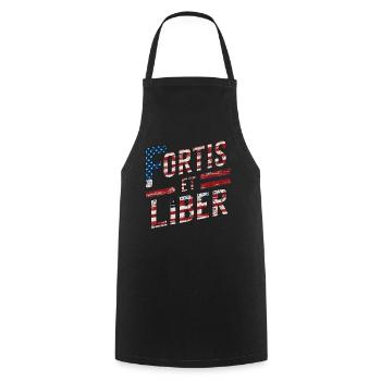 American Flag Fortis et Liber Patriotic Phrase - Cooking Apron - black - Front - AI Model Male 185 dark (185cm)