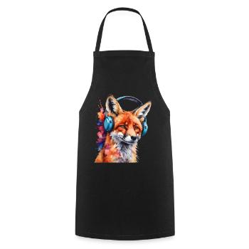 Renard Casque Musique Coloré Animal Design Imprimer - Tablier de cuisine - noir - Devant - AI Model Male 185 dark (185cm)
