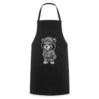 Cool dog in stylish hoodie - Cooking Apron - black - Front - AI Model Male 185 dark (185cm)