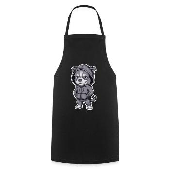 Cool dog in stylish hoodie - Cooking Apron - black - Front - AI Model Male 185 dark (185cm)