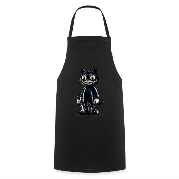 Creepy Cat Psycho Pet Halloween Decoration - Cooking Apron - black - Front - AI Model Male 185 dark (185cm)