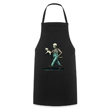 Funny Retro Cartoon Skeleton Cat Owner - Cooking Apron - black - Front - AI Model Male 185 dark (185cm)