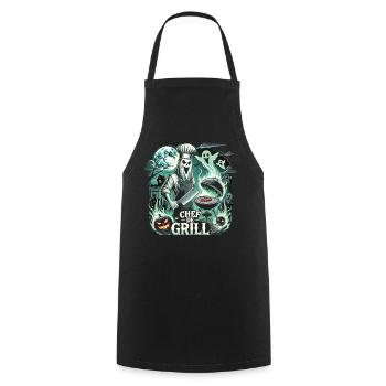 Ghost Chef at the Grill T-Shirt – Chef de Grill - Cooking Apron - black - Front - AI Model Male 185 dark (185cm)