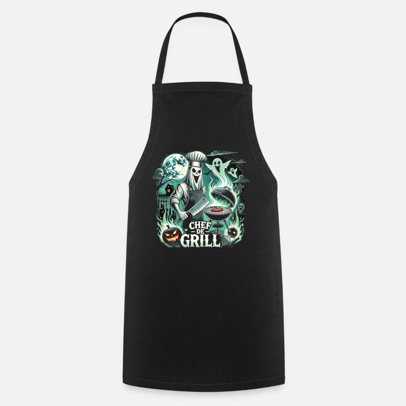 Ghost Chef at the Grill T-Shirt – Chef de Grill - Cooking Apron - black