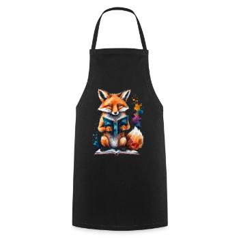Renard lecture livre Coloré Animal Design Imprimer - Tablier de cuisine - noir - Devant - AI Model Male 185 dark (185cm)