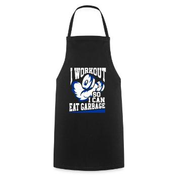 I Workout So I Can Eat Garbage Fitness Gym Racoon - Cooking Apron - black - Front - AI Model Male 185 dark (185cm)