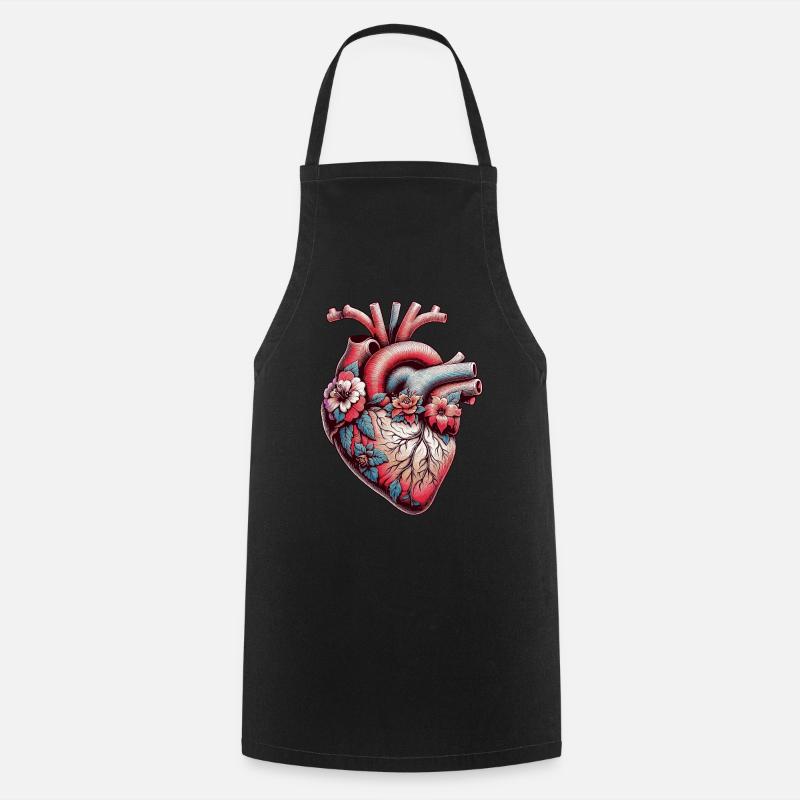 Coeur Anatomique avec Fleurs - Tablier de cuisine - noir