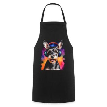 Zwergschnauzer Kopfhörer Hund Lustig Design Print - Kochschürze - Schwarz - Vorne - AI Model Male 185 dark (185cm)