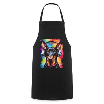 Dobermann Kopfhörer Hund Lustig Tier Design Print - Kochschürze - Schwarz - Vorne - AI Model Male 185 dark (185cm)