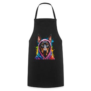 Dobermann Hoodie Hund Bunt Lustig Tier Print - Kochschürze - Schwarz - Vorne - AI Model Male 185 dark (185cm)