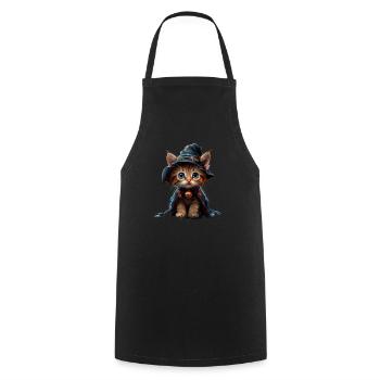 Cute Witch Kitten - Magical Halloween - Cooking Apron - black - Front - AI Model Male 185 dark (185cm)