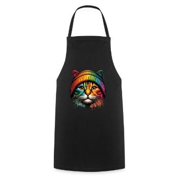 Katze Beanie Regenbogen Katzenmama Cool Lustig - Kochschürze - Schwarz - Vorne - AI Model Male 185 dark (185cm)