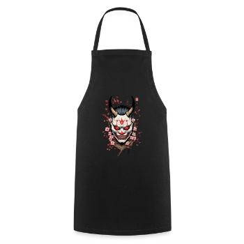 Oni Démon Masque Samouraï Esthétique Yokai - Tablier de cuisine - noir - Devant - AI Model Male 185 dark (185cm)
