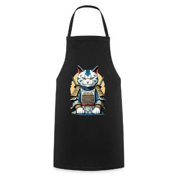 Samurai Katze Japanisches Samurai Kunstwerk Design - Kochschürze - Schwarz - Vorne - AI Model Male 185 dark (185cm)