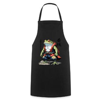 Samurai Frog Vintage Ukiyo-e Style Japan Art - Cooking Apron - black - Front - AI Model Male 185 dark (185cm)