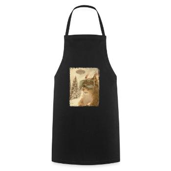 UFO Retro Vintage Uncanny Alien Ski Squirrel - Cooking Apron - black - Front - AI Model Male 185 dark (185cm)