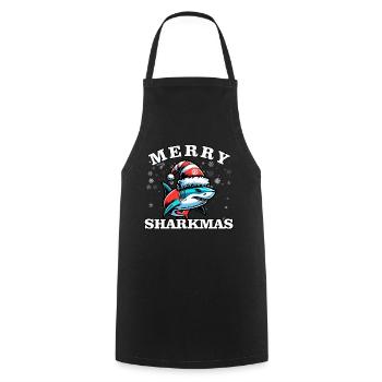 Merry Sharkmas - Noël - Tablier de cuisine - noir - Devant - AI Model Male 185 dark (185cm)