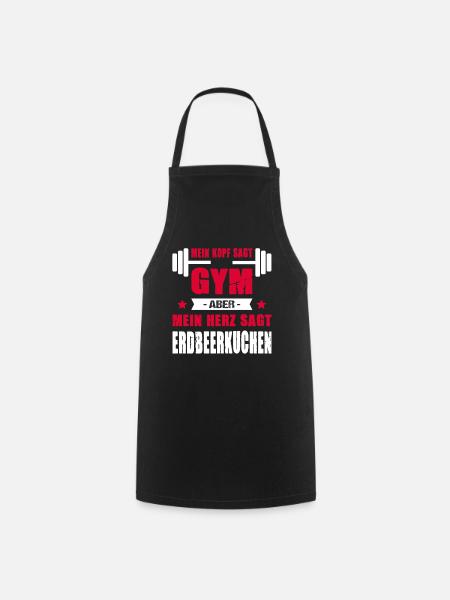 Kopf Sagt Gym Aber Mein Herz Sagt Erdbeerkuchen - Kochschürze - Schwarz
