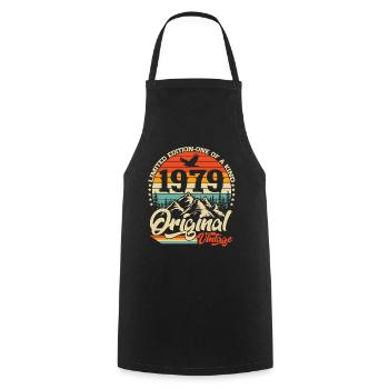 Original 1979 Vintage Rétro Cadeau d’anniversaire - Tablier de cuisine - noir - Devant - AI Model Male 185 dark (185cm)