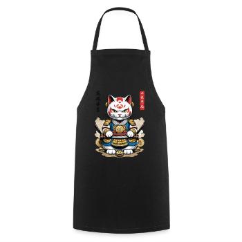 Samurai Katze in Ästhetischem Japan Style - Kochschürze - Schwarz - Vorne - AI Model Male 185 dark (185cm)