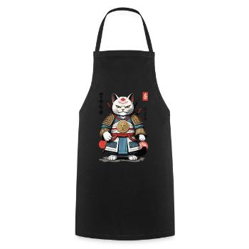 Samurai cat in anime streetwear look - Cooking Apron - black - Front - AI Model Male 185 dark (185cm)