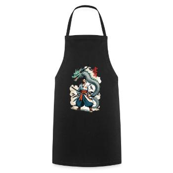 Samouraï Dragon Vintage Ukiyo-e Style Artwork - Tablier de cuisine - noir - Devant - AI Model Male 185 dark (185cm)