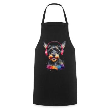 Zwergschnauzer Kopfhörer Hund Lustig Design Print - Kochschürze - Schwarz - Vorne - AI Model Male 185 dark (185cm)