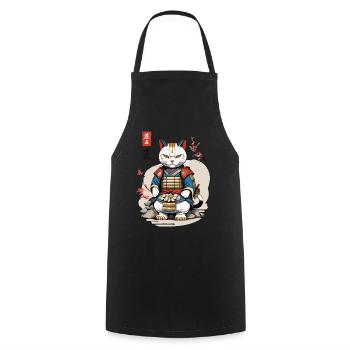 Samurai Katze im Asiatischen Ukiyo-E Stil - Kochschürze - Schwarz - Vorne - AI Model Male 185 dark (185cm)