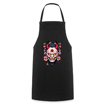 Oni Démon Masque Samouraï Esthétique Yokai - Tablier de cuisine - noir - Devant - AI Model Male 185 dark (185cm)