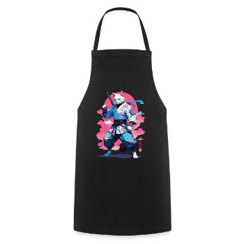 Conception esthétique Samurai Cat Vaporwave - Tablier de cuisine - noir - Devant - AI Model Male 185 dark (185cm)