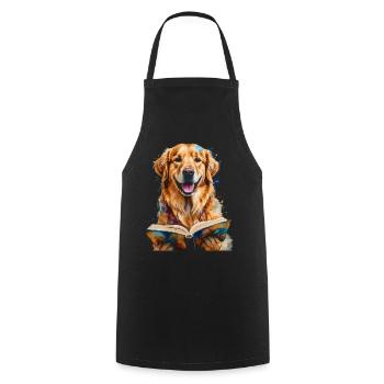 Golden Retriever Lesen Hund Lustig Design Print - Kochschürze - Schwarz - Vorne - AI Model Male 185 dark (185cm)