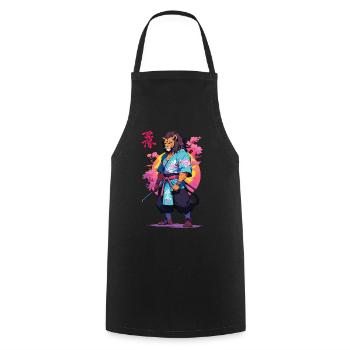 Conception esthétique Samurai Cat Vaporwave - Tablier de cuisine - noir - Devant - AI Model Male 185 dark (185cm)